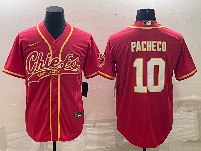 Men's Kansas City Chiefs #10 Isiah Pacheco Red With Patch Cool Base Stitched Baseball Jersey - Click Image to Close